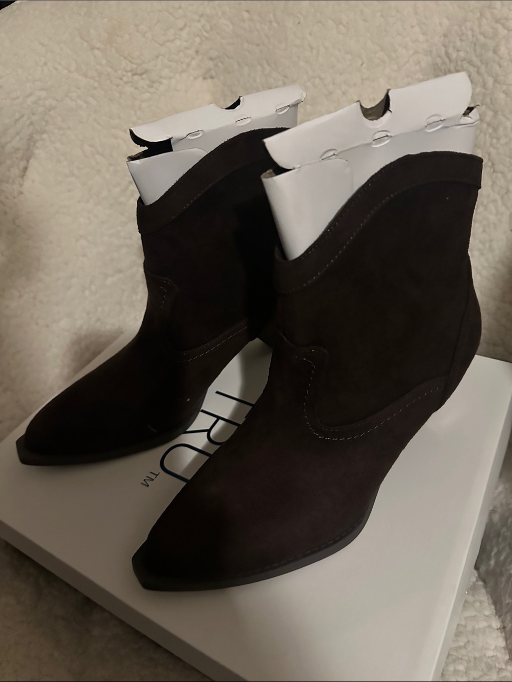 Time and Tru Dark Brown Suede Pointed-Toe Ankle Booties